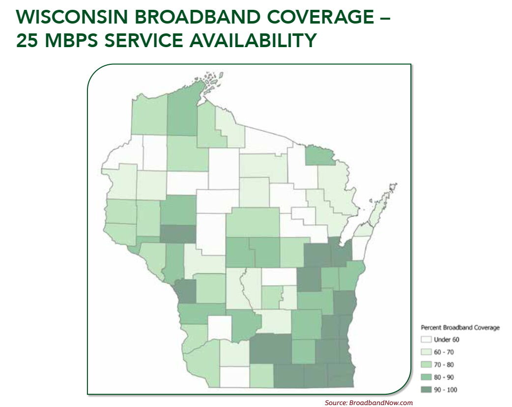 Map of broadband access in Wisconsin